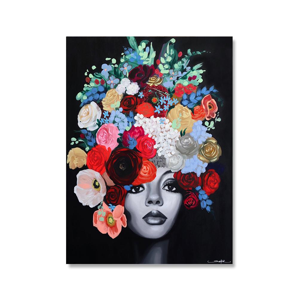 Mode Frauen Kopf Blume Wand Kunst Poster Abstrakte Kunstdrucke Sexy Mädchen Leinwand Malerei Moderne Bilder Wohnzimmer Wohnkultur