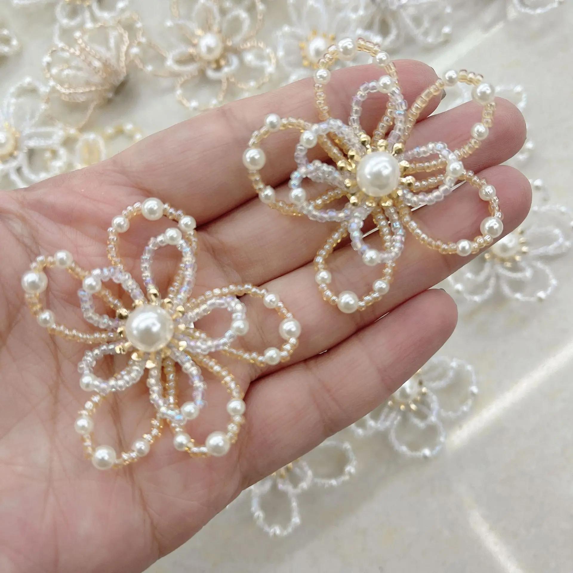 

6 шт./лот красные бежевые белые ручные бисерные банты жемчужные наклейки нашивки своими руками сшитые вручную украшения для одежды украшения для головных уборов бежевый