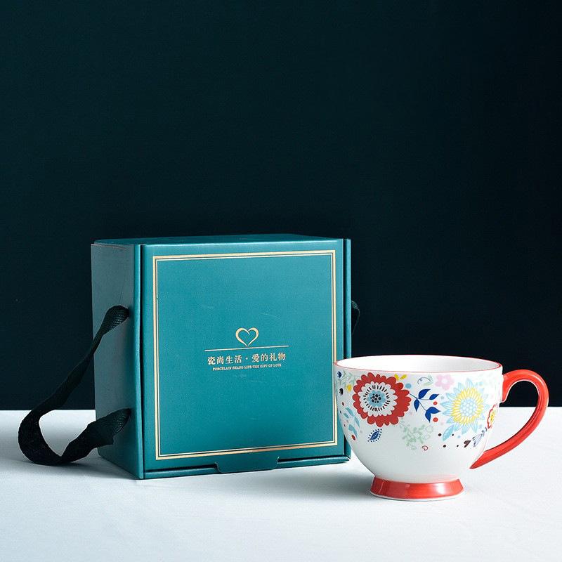 400ML Ceramic Mug Big Coffee Cup Hand Painted Porcelain Tea Mug Large Breakfast Oatmeal Milk Cup Cute Drinking Mug Holiday Gift