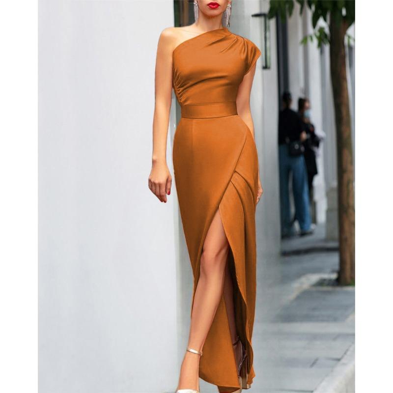 New women's clothing single shoulder high waist front split temperament dress hot dress dress
