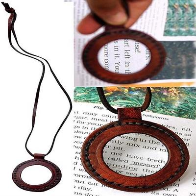 Nautical Vintage Leather Strap Necklace Magnifying Glass Magnifier Pendant.