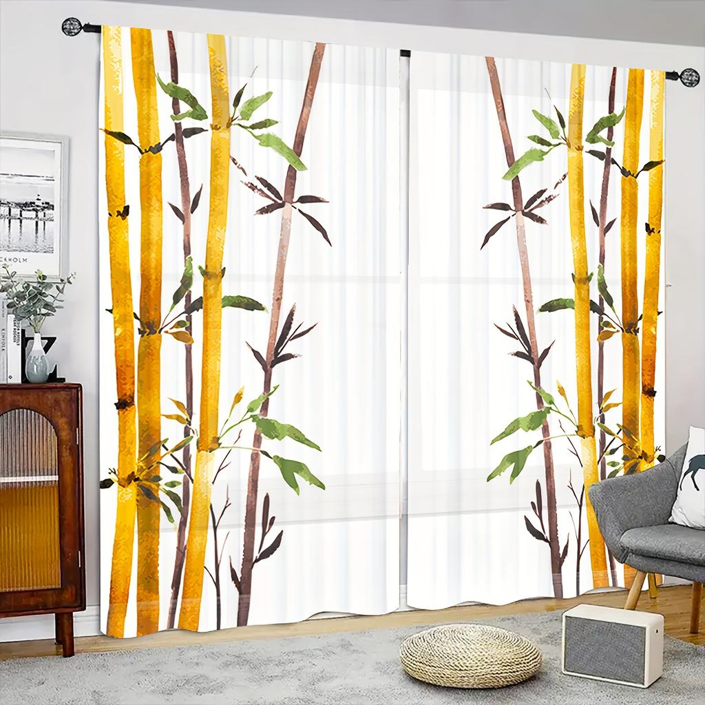 2ks Poloprůhledný Dekorační Závěs Zelené Eukalyptové Listy Zelené Rostliny Jaro Polyesterová Vlákna Kapsa na Tyč Závěs Do LožniceR