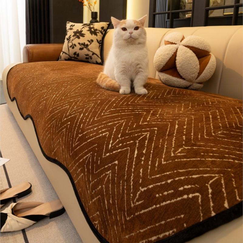 Summer Chenille Black White Sofa Cushion Covers Non-Slip All-Season Irregular Straight Fit Elegant Home Decor Slip-Resistant