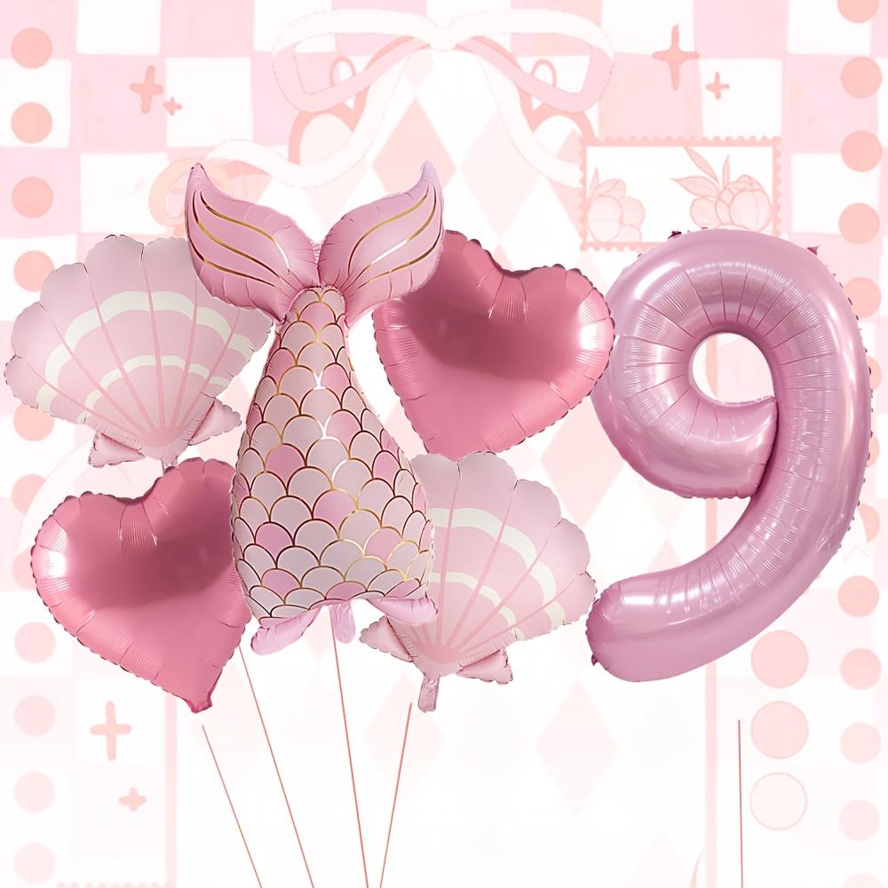 6 Stück Rosa Meerjungfrauschwanz-Ballon 32 Zoll Zahl 1-9 Ballon Meerjungfrauen-Themenballons Prinzessinnen-Geburtstagsparty-Dekorationen
