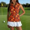 Women's Sleeveless Golf Vest with Zipper Collar & Halloween Print for Outdoor Sports