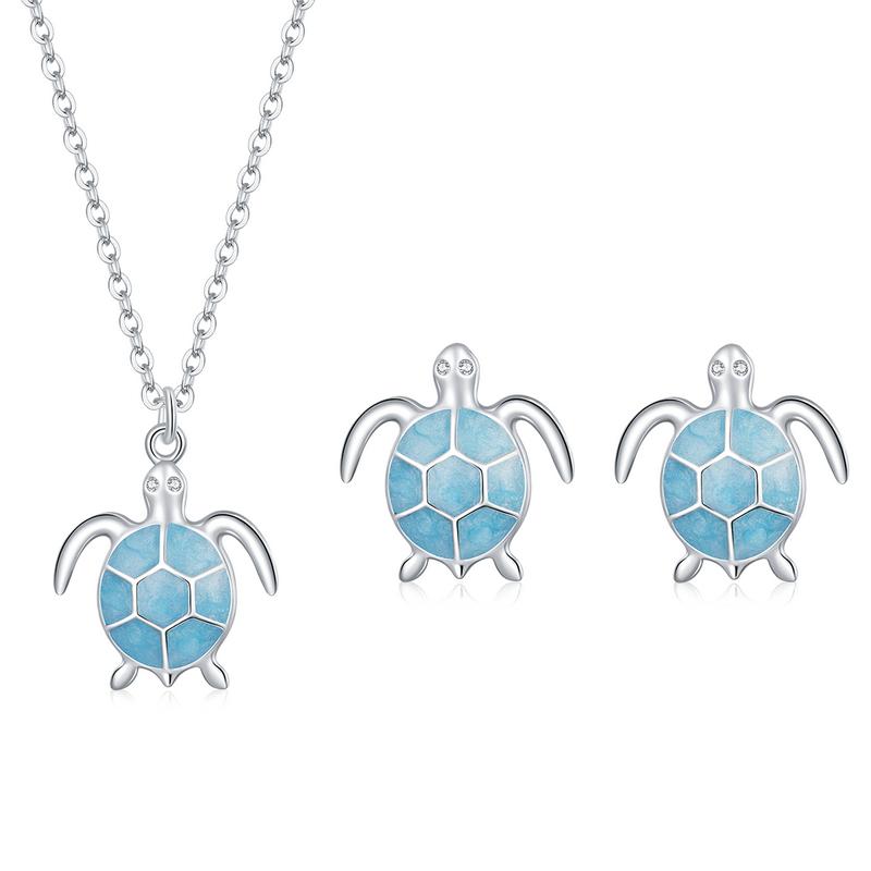 Bamoer 925 Silver Sky Blue Enamel Turtle Pendant Necklace Cute Animal Adjustable Necklace for Women Fine Jewelry SCN446