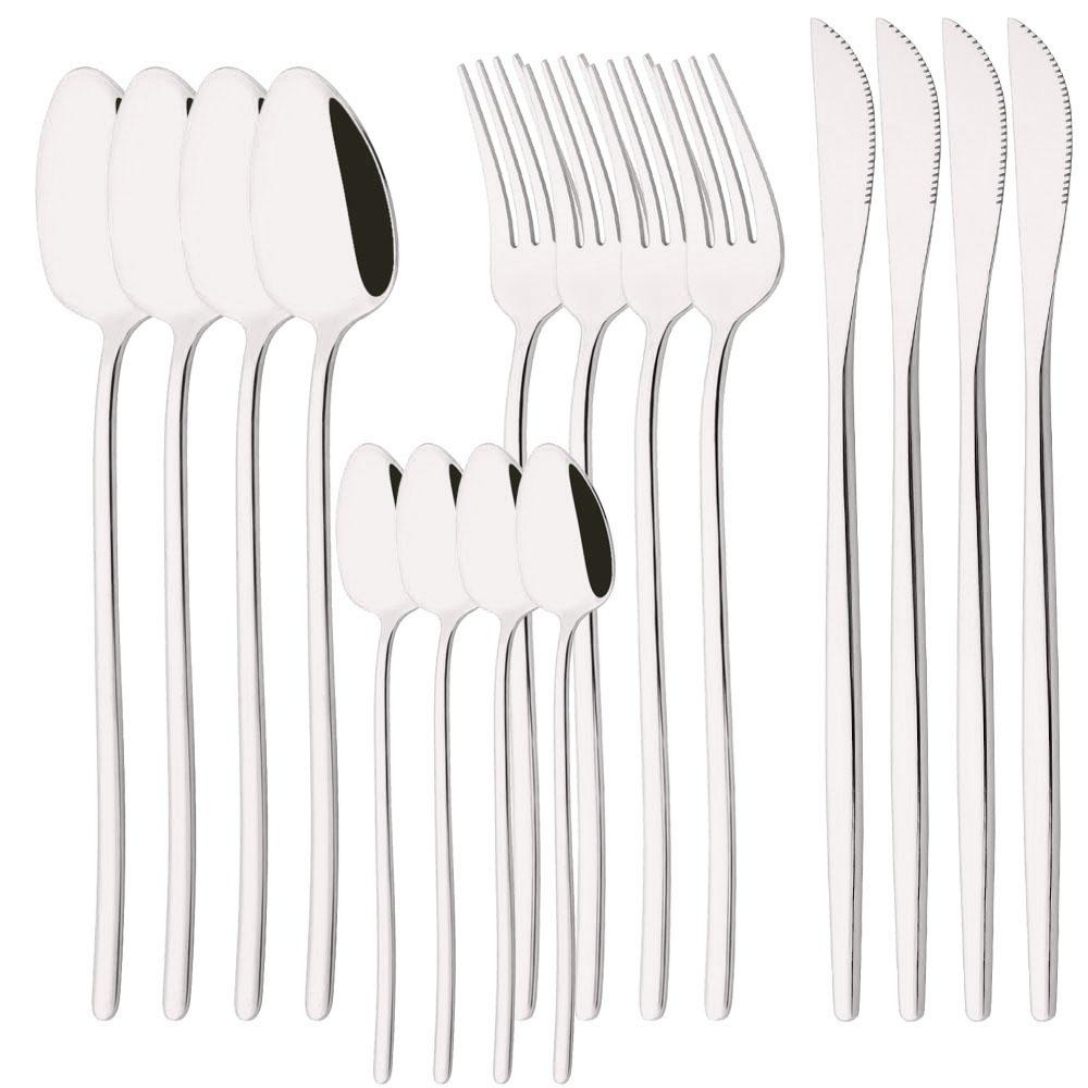 

16Pcs Western Black Gold Dinnerware Set Stainless Steel Tableware Flatware Cutlery Set Dinner Knife Fork Spoon Silverware срібний