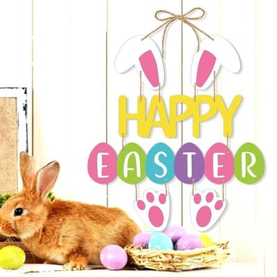 Funny Cartoon Easter Door Hanging Colorful Paper Easter Party Door Sign Handmade Rabbit Door Wall DIY Pendants Garden Decoration