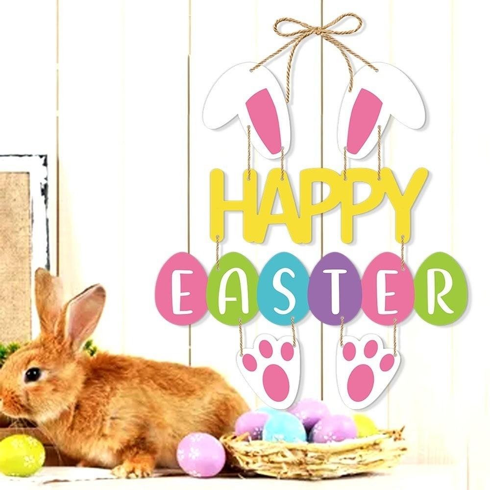 Funny Cartoon Easter Door Hanging Colorful Paper Easter Party Door Sign Handmade Rabbit Door Wall DIY Pendants Garden Decoration
