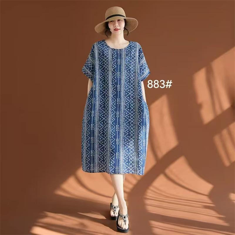 Real Shot 2026 Summer New Large Size Women's Clothing Fat MM Linen Cotton Linen Retro Literary Ethnic Style Casual Dress