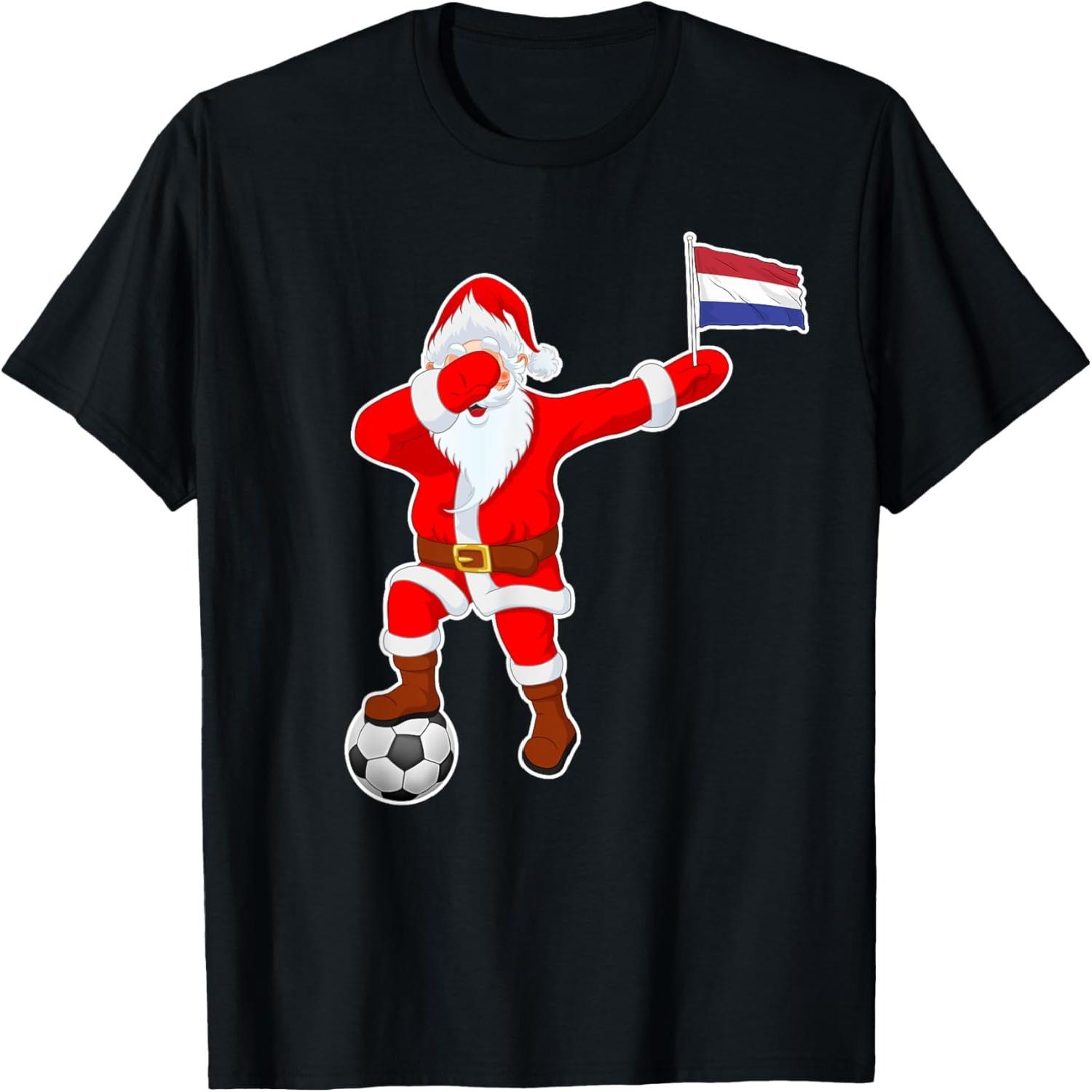 Netherlands Soccer Shirt Christmas Santa Claus Dutch Flag T-Shirt S