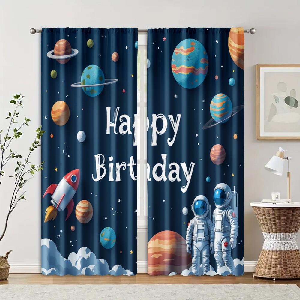 2pcs   Curtain Popular Astronaut Birthday Versatile Polyester (without rod) Art Deco Festive Use for Living Room   Bedroom