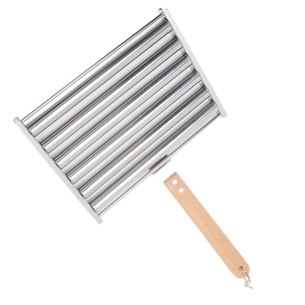 Abnehmbarer Holzgriff Hot Dog Roller Silberner Hot Dog Grill Wurstgrill Camping Kochstelle