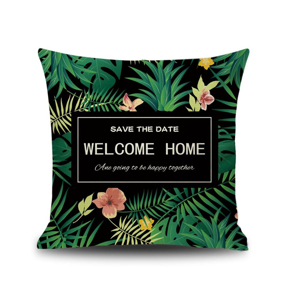 Nordic Floral Cushion Green Leaf Flowers Decorative Pillow Sofa Home Decor Decoration Pillowcase 18x18