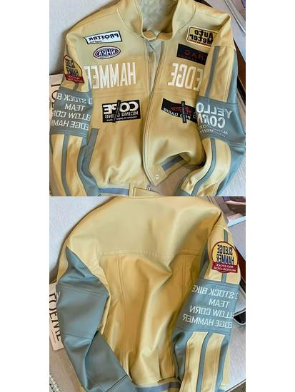 Unisex retro závodní vyšívaná bunda - Americký a evropský pouliční styl, design pro motorkáře a baseball pro podzim/zimu