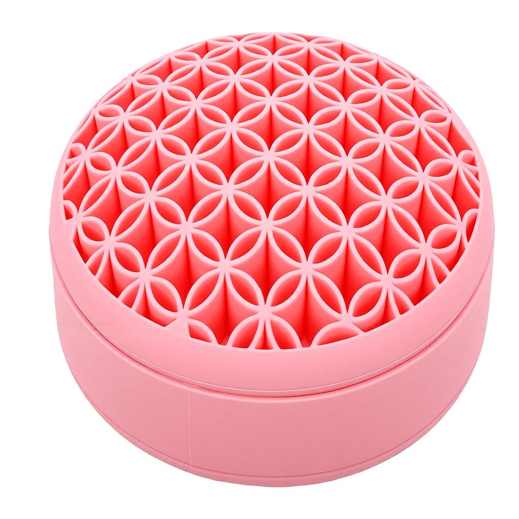 5 in 1 Makeup Brush Cleaner Mat Multifunctional Foldable Silicone Brush Cleaner with Drying Holder for Powder Puff Pink