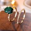 Crystal Female White Green Zircon Oval Stone Ring Set Fashion Vintage Gold Color Bridal Wedding Engagement Jewelry For Women