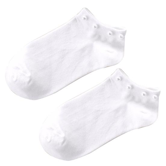 Women's Solid Color Faux Pearl Beading Breathable Cotton Low Cut Ankle Socks