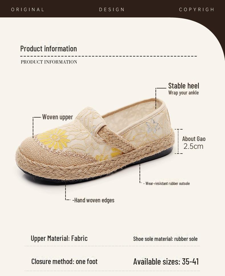 Damskie etniczne lniane buty codzienne - lekkie, antypoślizgowe, oddychające, z miękką podeszwą na wiosnę i jesień