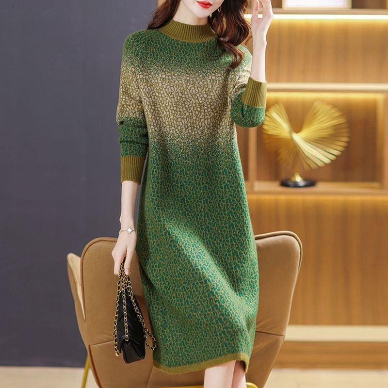 Elegantes Strickkleid mit Farbverlauf Herbst/Winter 2025: Altersmilderndes, Stilvolles Wollkleid Mittellanger Länge für Damen M