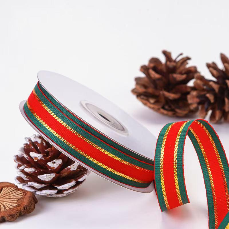 25Yards/Roll Bows Floral Decor Christmas for Cake Box Red Green Ribbons 2.5cm Stripes Ribbon DIY Crafts Gift Packaging