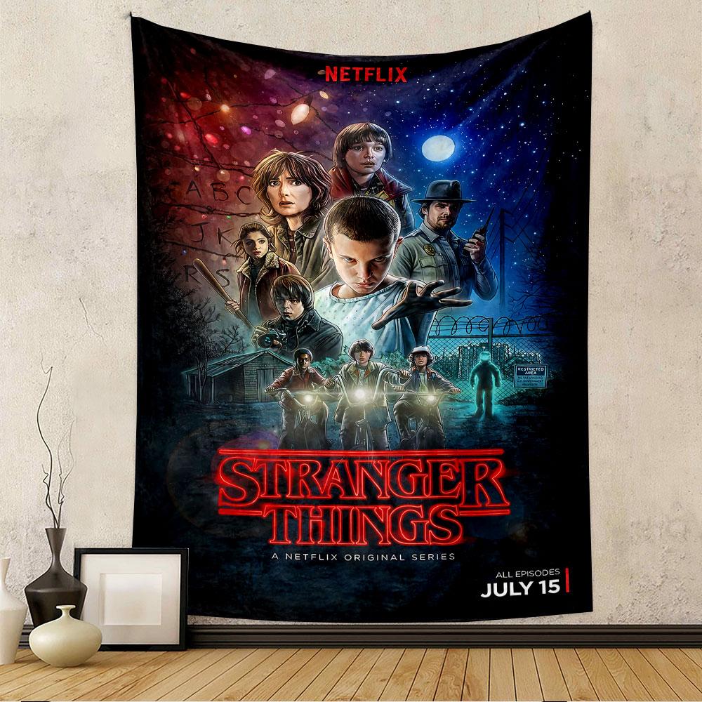 Stranger Things Tapestry Wall Hanging, Netflix Series Poster Art, Retro Wall Decor for Bedroom Living Room Dorm