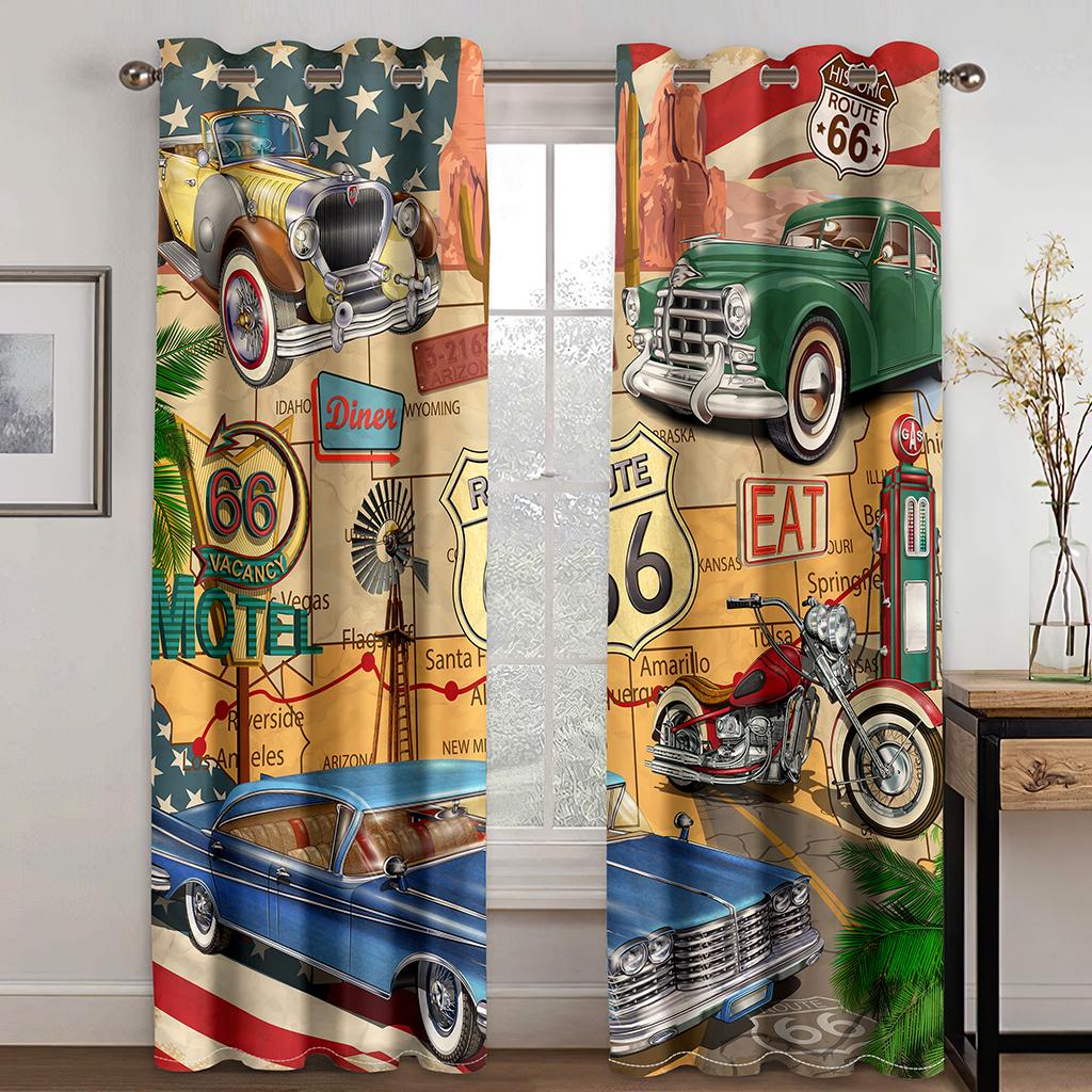 Klassiska Motorcyklar Med Vacker Kvinna Fönstergardiner Vardagsrum Sovrum Fönsterdraperier 2-Panels Set Sexig Dam