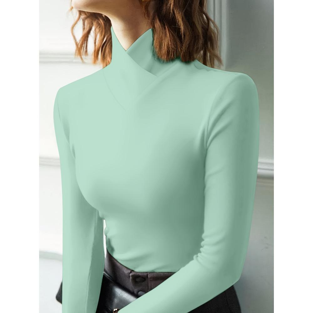 Women's elegant light long-sleeved T-shirt, elastic and comfortable fit, casual and comfortable for all seasons
