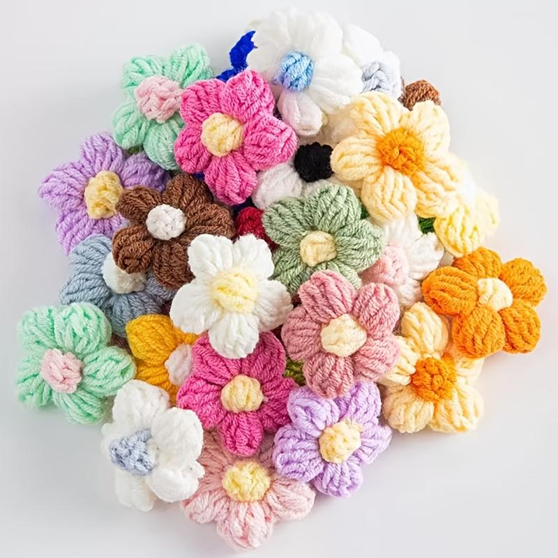 WTEMPO Random Crochet Flowers Kit Puff Knitted Flowers Handmade Crochet Flowers for Crafts Embellishments DIY Hair Headbands Clothing Accessories