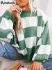 Nieuwe Herfst Dames Gebreide Kleding Gestreept Element Ronde Hals Losse Trui