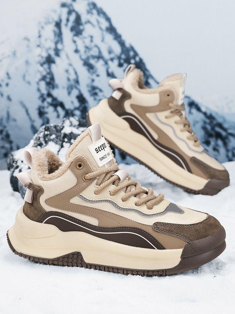 Adidași de iarnă înalți pentru bărbați - Bumbac, căptușiți cu catifea, groși, călduroși, cizme de zăpadă cu blană integrată