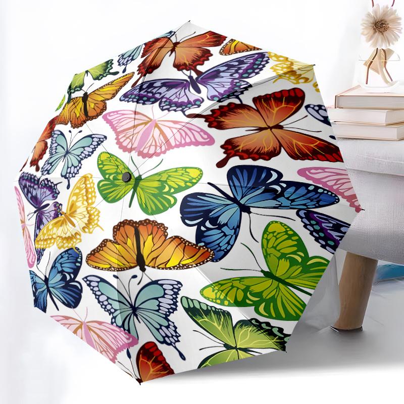 Open/Close Butterfly Umbrella with 8-Rib Windproof Design, Auto Open/Close Button, Compact & Portable with Handle - Stylish Su