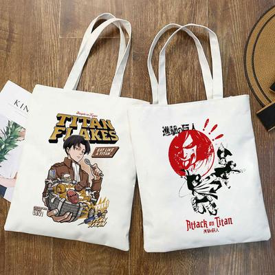 Japanese Anime Attack On Titan Female Bag Large-capacity Casual Reusable Shopper Tote Harajuku Gothic Women Shoulder Canvas Bags