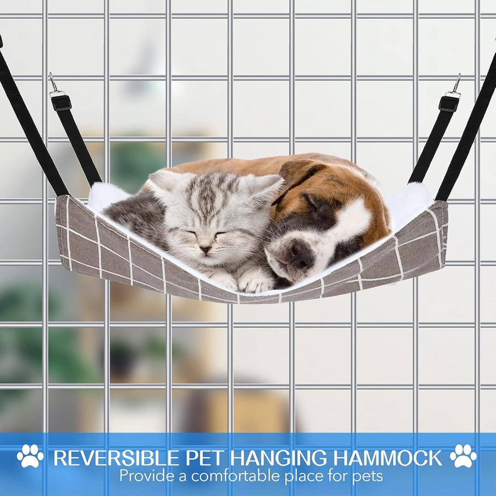Pedgot 3 Pack Reversible Cat Hanging Hammock with Adjustable Straps and Hooks Double-Sided Pet Cage Hammock Hanging Bed Resting Sleepy Pad for Small