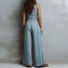 Conjunto Informal de Chaleco Azul Rayado de Moda y Pantalones de Pierna Ancha