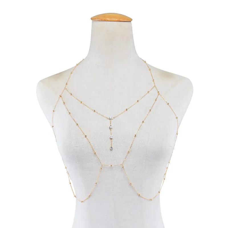 New Boho Sexy Cross Chest Bra Waist Belly Chain Necklace for Women Summer Bikini Body Jewelry Y2K Wed Bride Accessories New