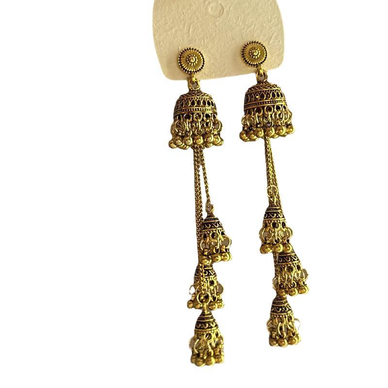 Ethnic Geometric Water Drop Tassel Earrings: Retro Design with Niche Temperament and High-Class Feel in National Style
