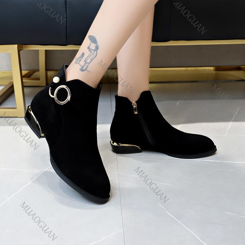 Fashion 2025 Autumn Winter New Black Thick Heeled Short Boots Women Shoes Casual Suede Round Toe Low Heel Female Ankle Boots for Women