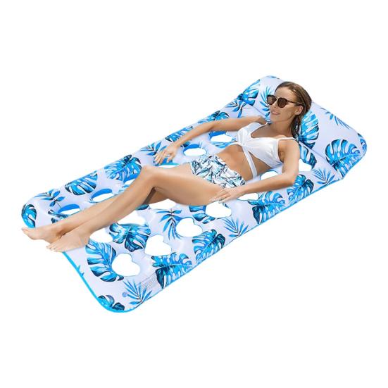 Adults Inflatable Pool Float Mat with Headrest Foldable Summer Beach Lake Float Raft Water Lounger Swimming Pool Sun Tanning Bed