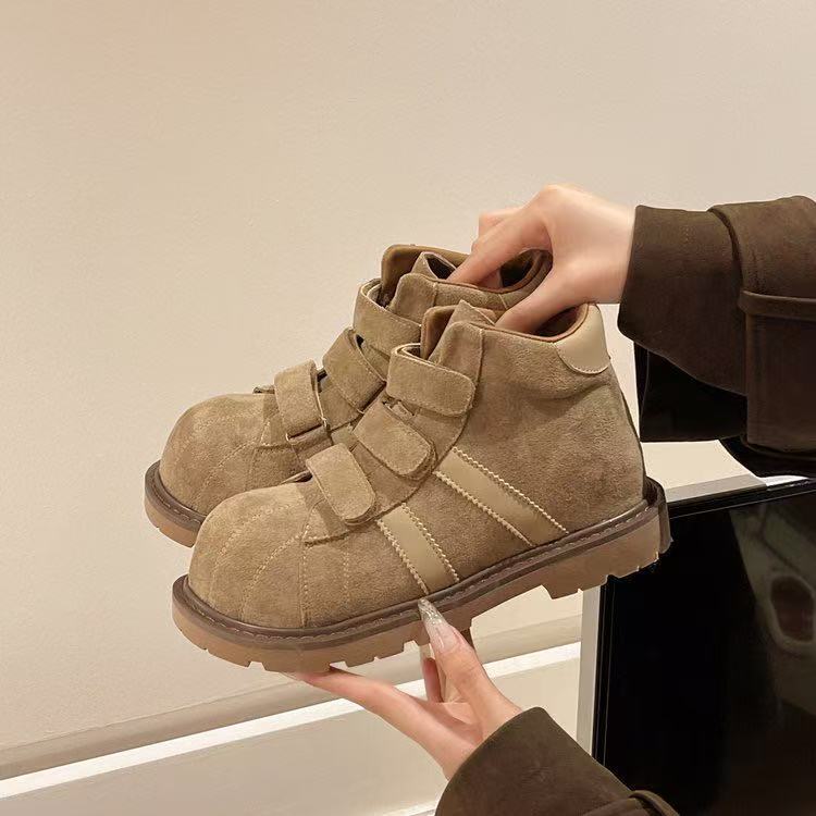 Yueyu Botas Martin de mujer 2025 nuevo otoño versátil resistente al desgaste súper fuego Velcro suela gruesa realzantes botines