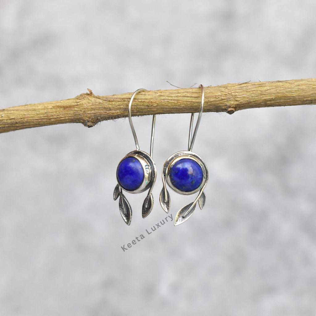 Natural Lapis Lazuli Earrings Lapis Earrings for Women Sterling silver nature inspired Leafy design earrings Gemstone earrings for her