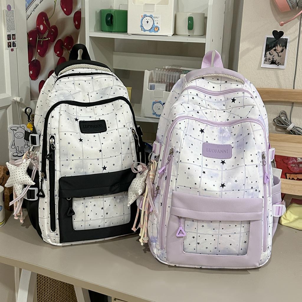 Schoolbag1011 Summer Star Pattern Backpack Female Elementary School Bag Large Capacity Lightweight Middle School Student Fashion Backpack