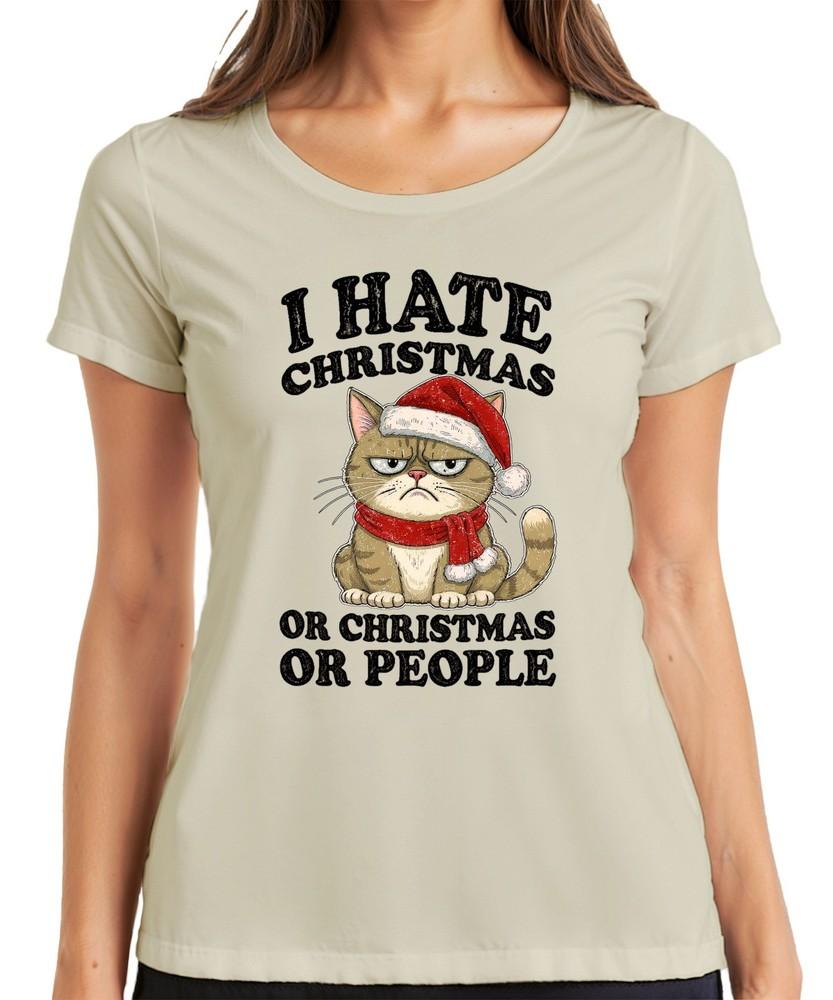 I Hate Christmas Or Christmas Or People Funny Cat Sarcastic Ladies TShirt