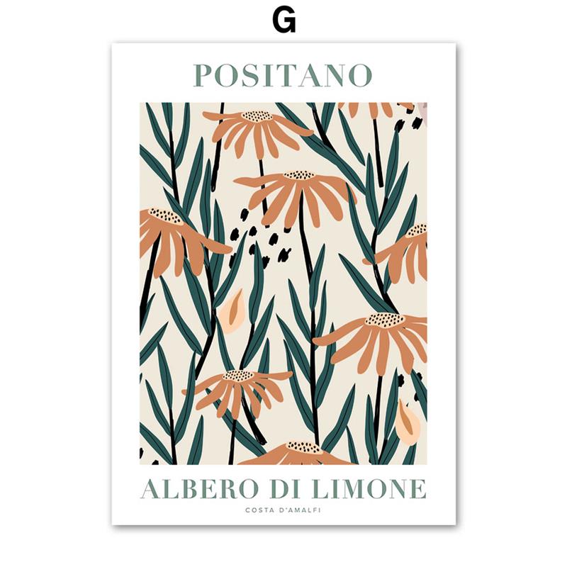 Valencia Orange Positano Lemon Flowers Leaves Wall Art Print CanvasNordic Poster Painting  Wall Pictures For Living Room Decor