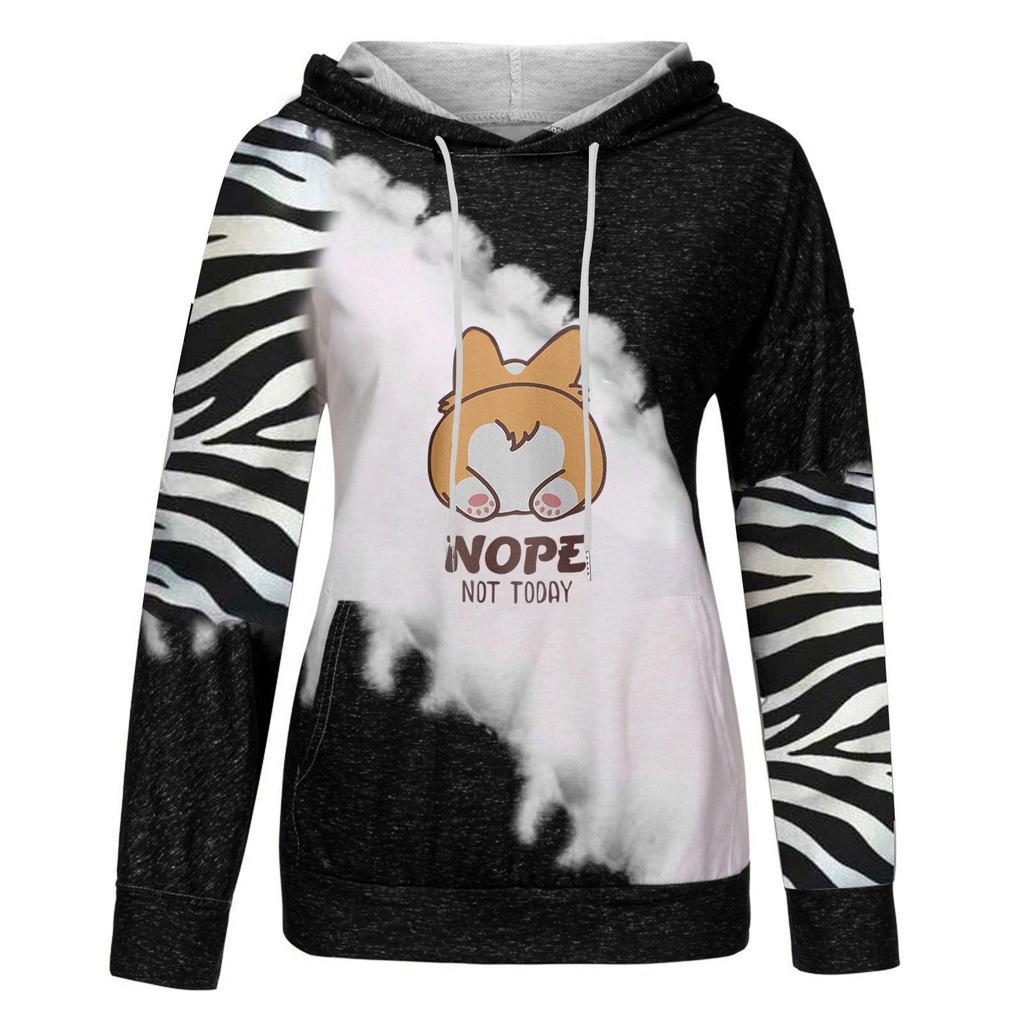 Women's Fashion Leisure Christmas Party Printed Long Sleeve Corgi Sweater Hooded Pullover Top