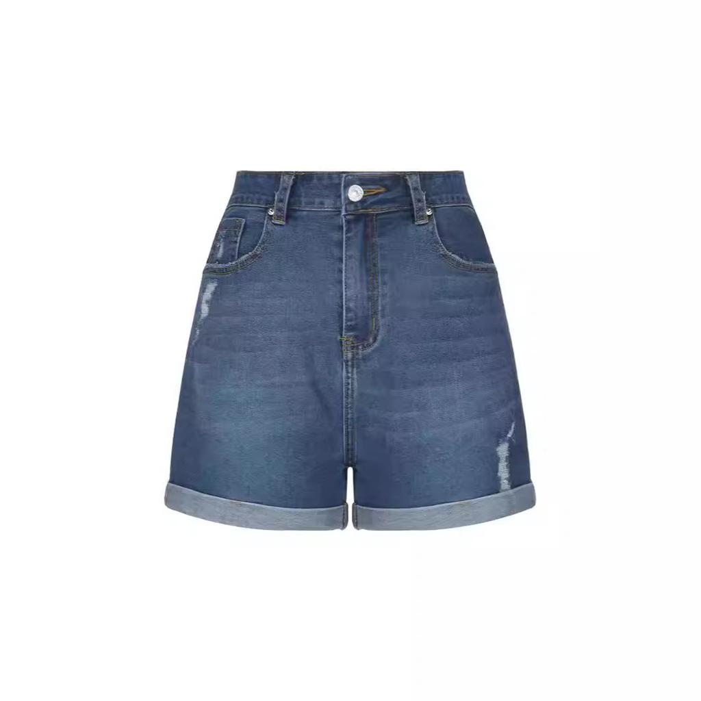 Neue Sommer Damen Straight-Leg, Slim-Fit, Abgenutzte und Hochgekrempelte Denim Shorts