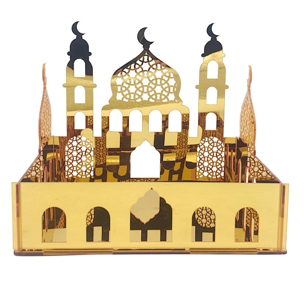 Ramadan Tray Eid Mubarak Serving Tray Hollow Palace Acrylic Mirror Tray Fruit Plate Tableware Dessert Platters DIY Display Holder Ramadan Decor