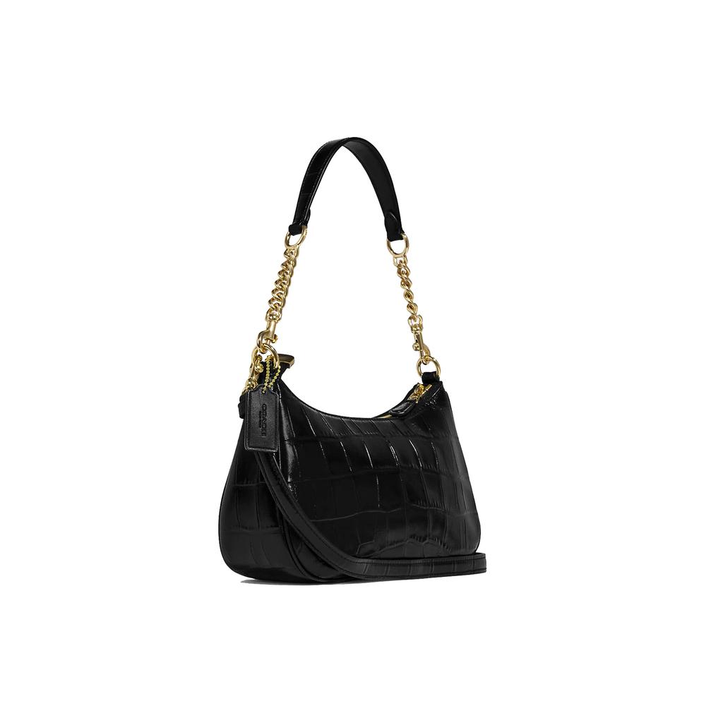New COACH Teri Crocodile Pattern Embossed Leather Shoulder Bag, Handbag, Shoulder Bag Women's Solid Color Black CC322-IMBLK