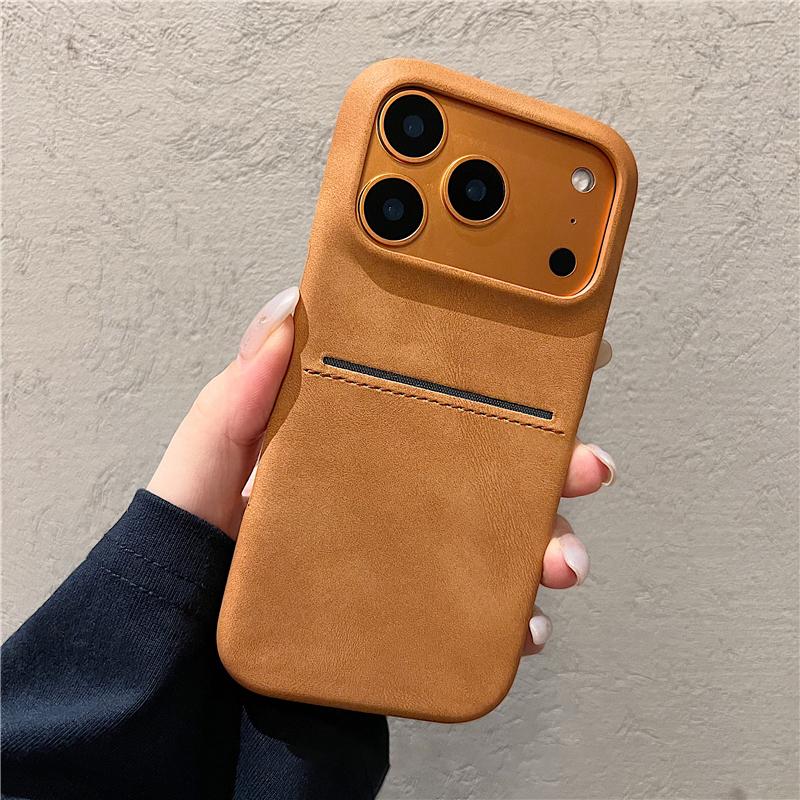 Business PU Leather Card Holder Wallet Bumper Case For iPhone 17 Air 16 15 14 13 12 Pro Max Plus Shockproof Matte PC Soft Cover
