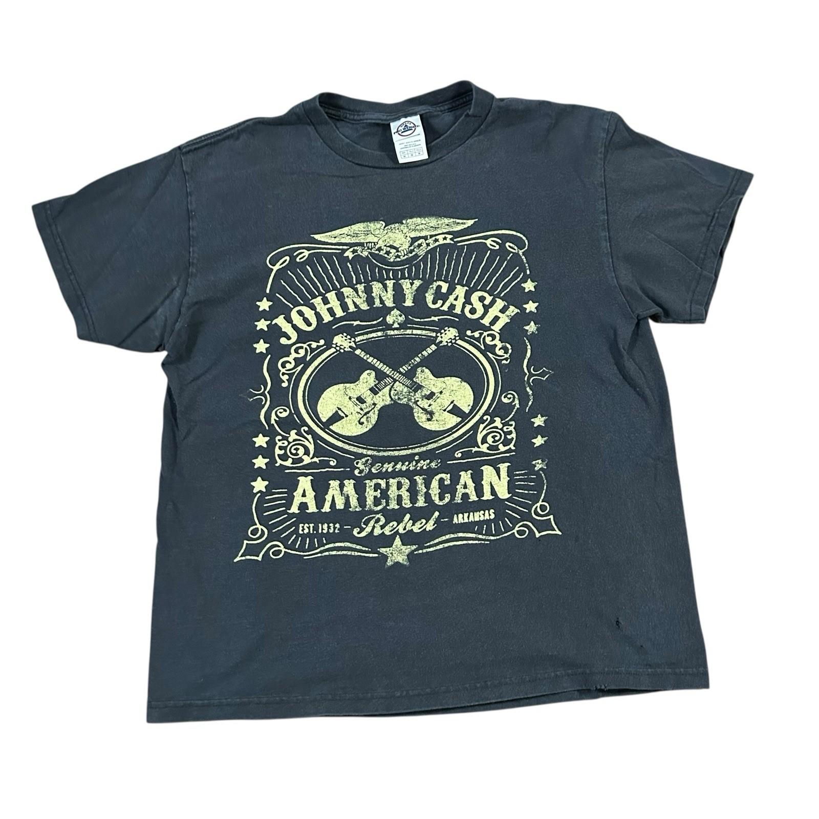 Y2K Johnny Cash Size Med Black Graphic American Rebel T-Shirt Distress Unisex T-Shirt XXXXL